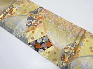 枝垂れ桜に菊・花丸模様織り出し袋帯